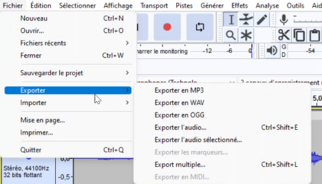 Audacity Format Comment enregistrer et exporter