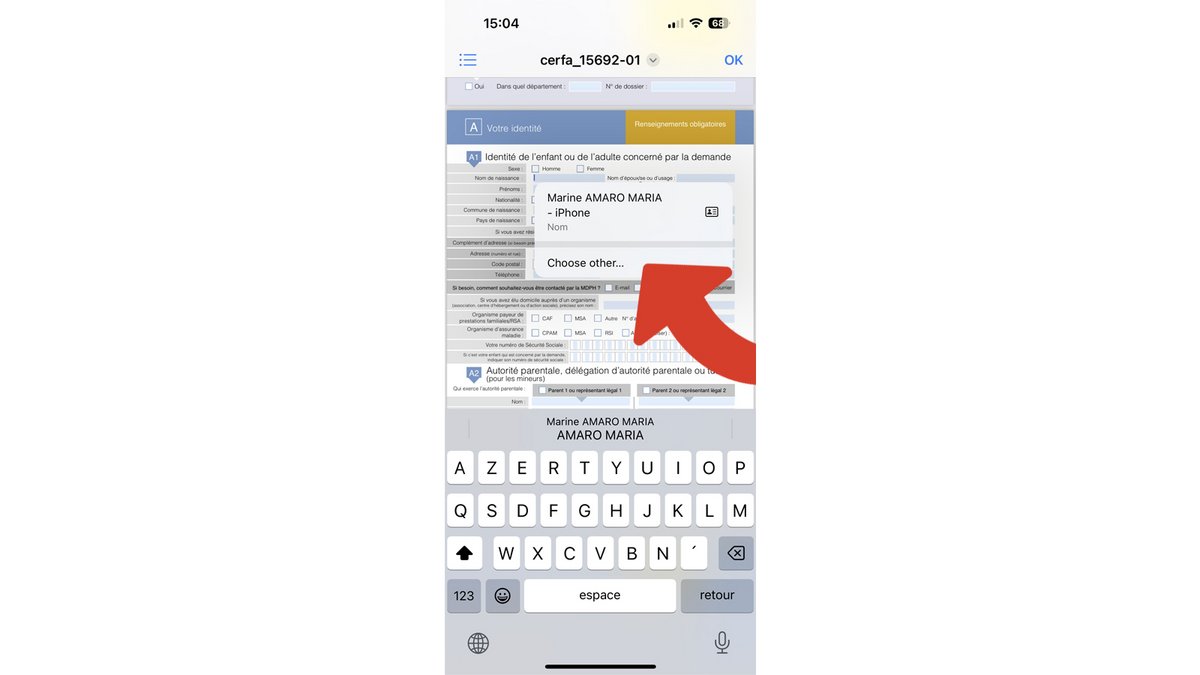 Choisir une autre fiche contact pour le remplissage automatique du PDF © Clubic