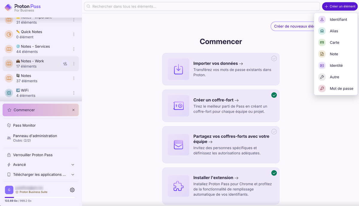 Les gestionnaire de Proton Pass
