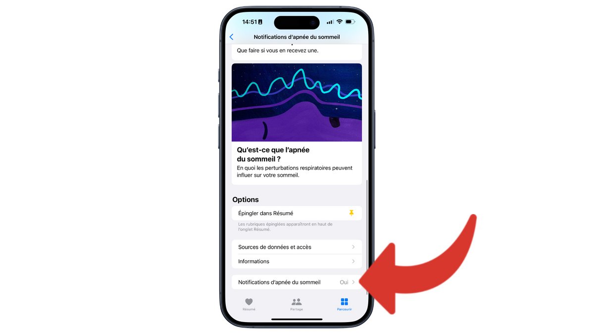 Cliquez sur l'option pour accéder aux options de suivi de l'apnée du sommeil © Clubic.com