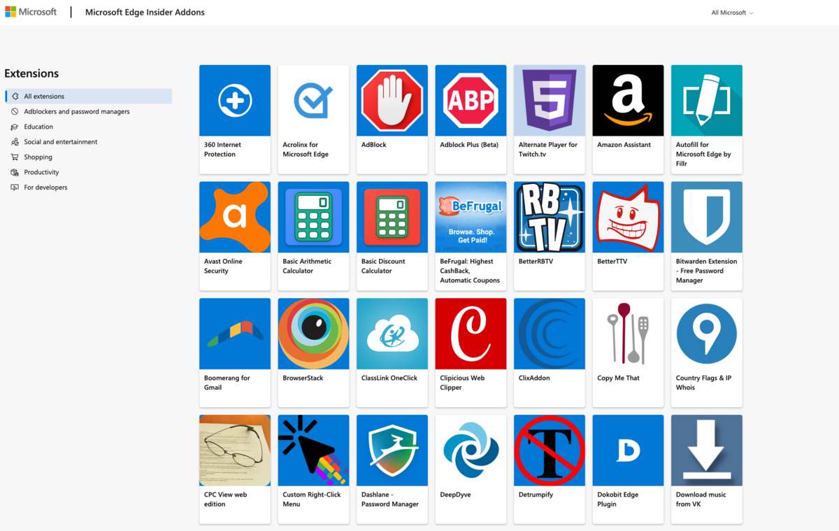 Extensions Microsoft Edge