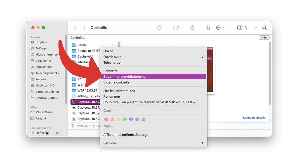 Supprimer immédiatement un fichier dans la Corbeille du Mac © Clubic