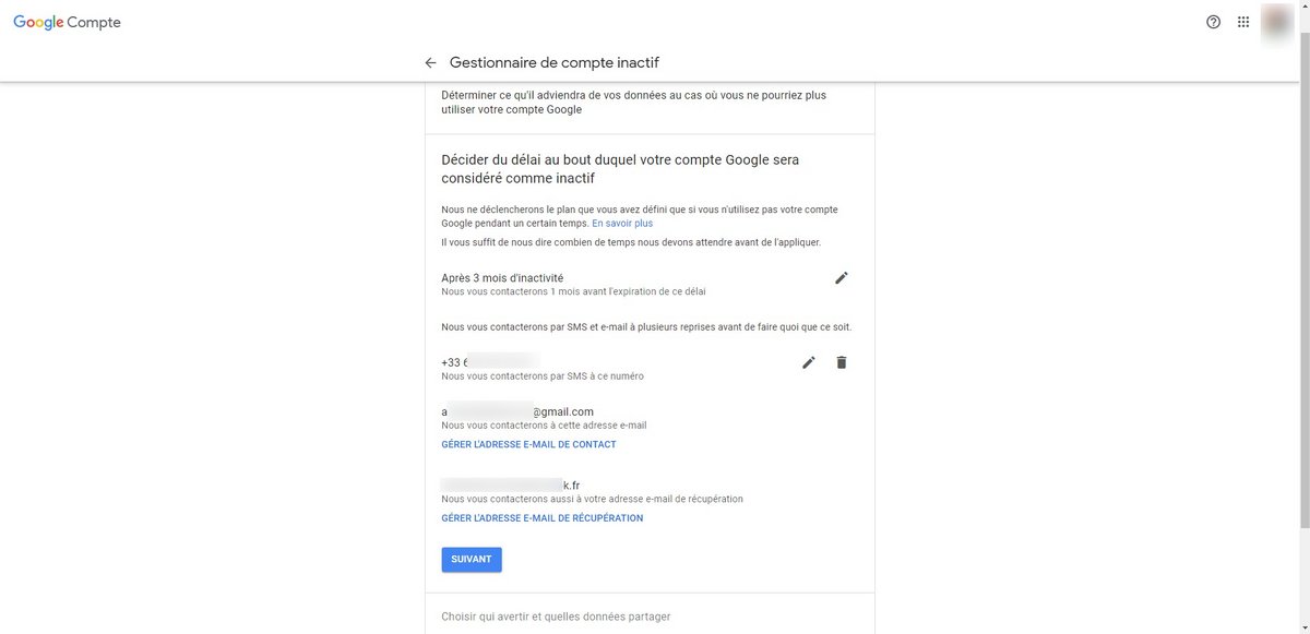 Gestionnaire de compte inactif Google (© Capture d'écran Clubic)