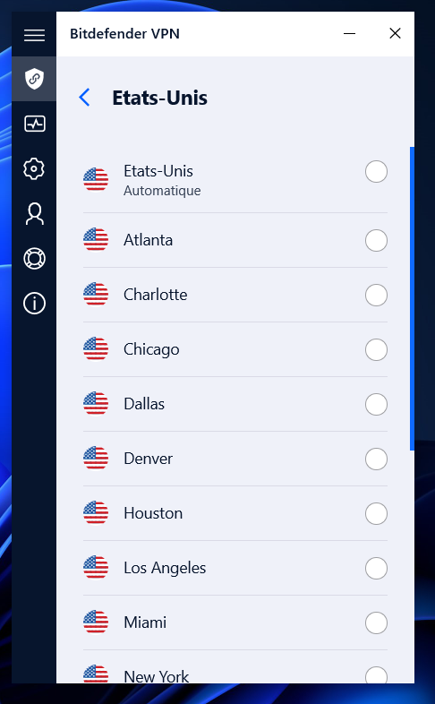 Bitdefender VPN - serveurs
