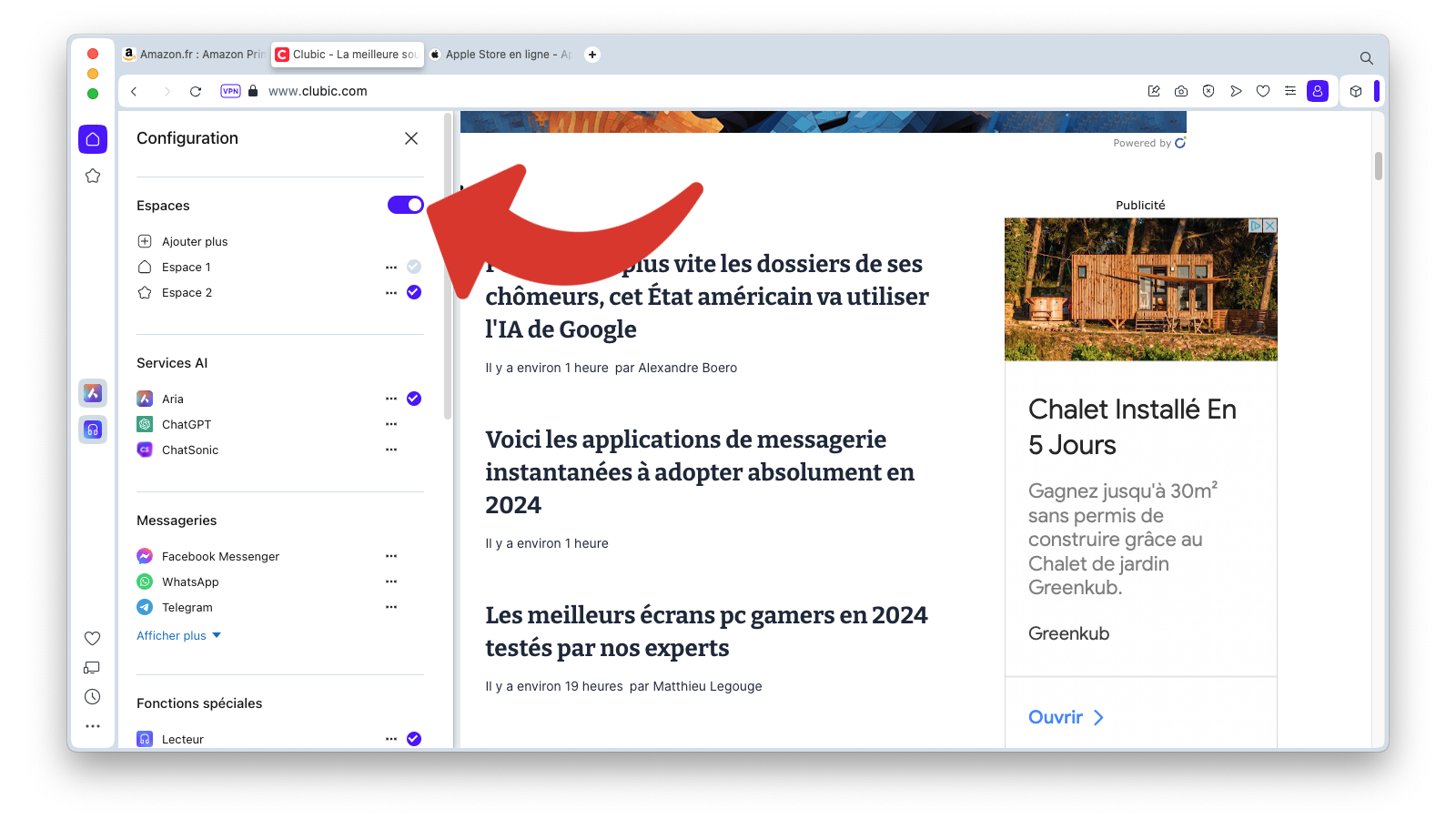 Activer les espaces dans Opera © Clubic