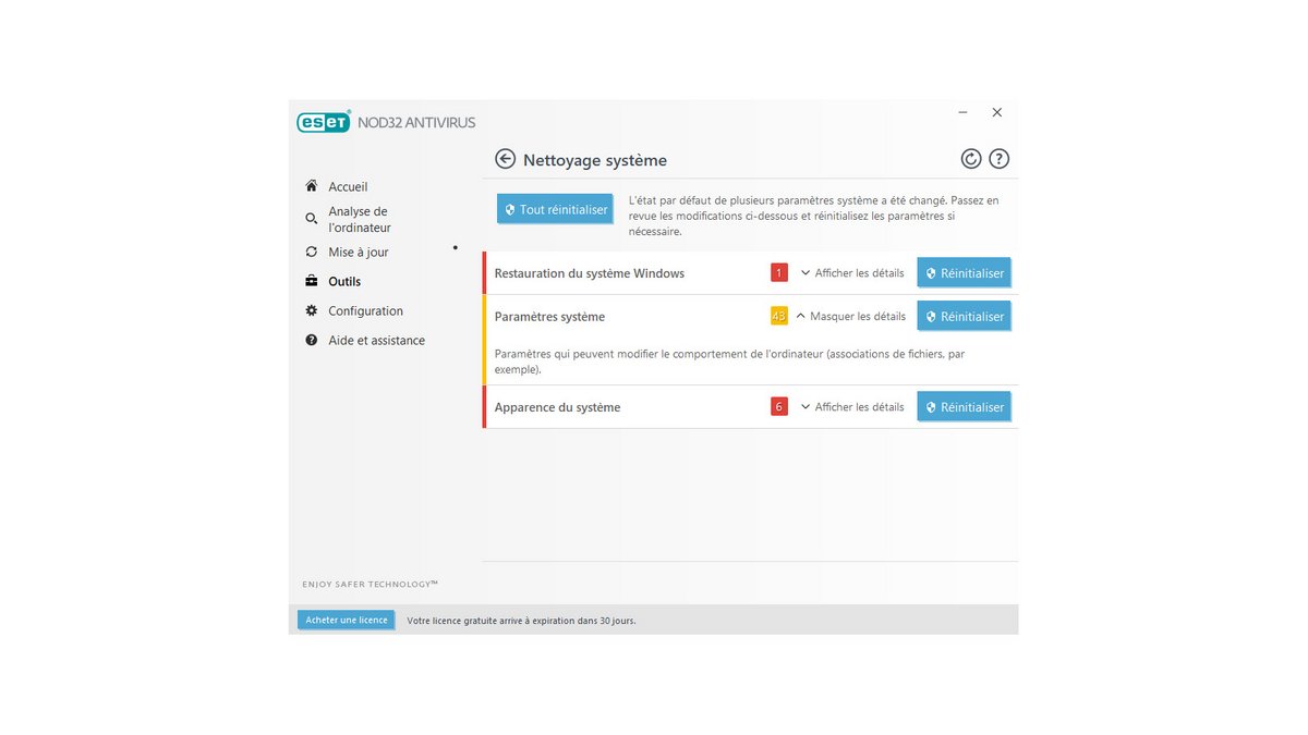 NOD32 Antivirus - Analyse et nettoyage du système