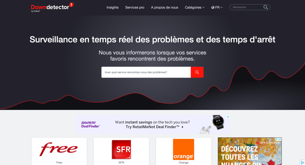 Downdetector s'utilise très facilement © Capture Clubic de Downtector