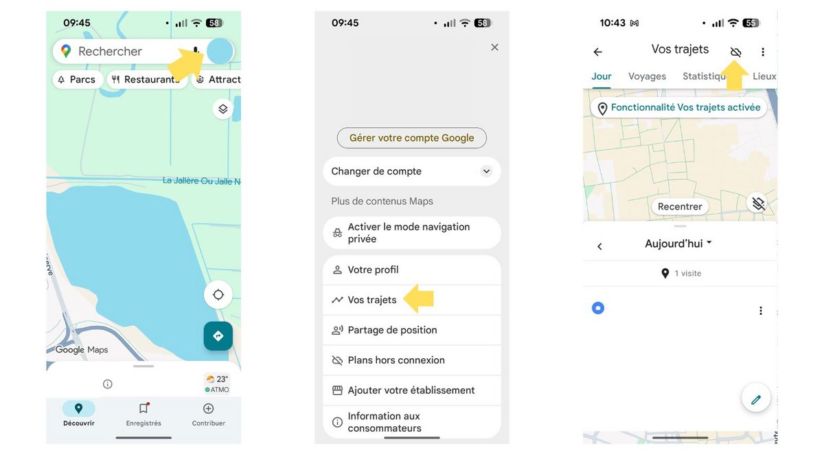 Configurez l'option « Vos Trajets ». ©Google Maps / Mia Ogouchi pour Clubic
