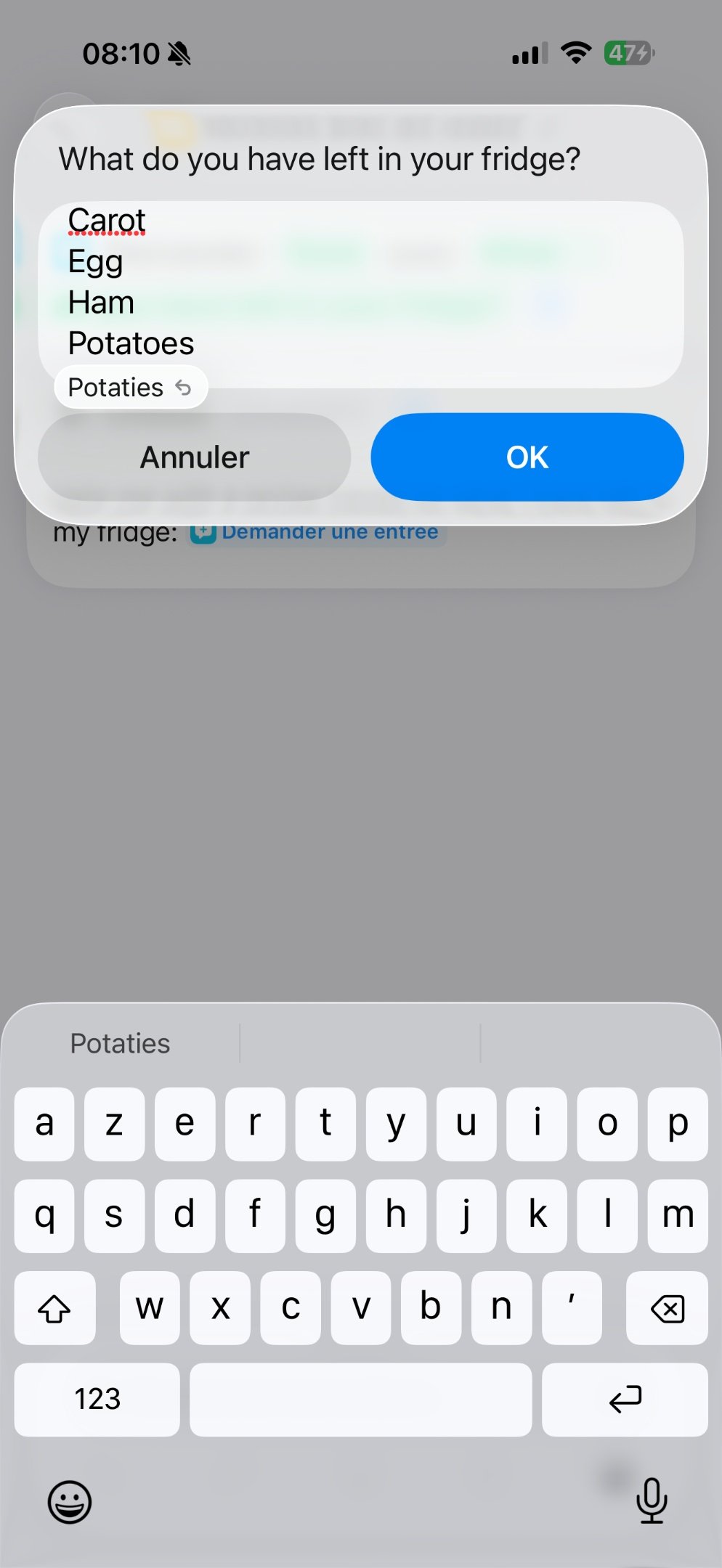 iOS 26 Raccourcis Ingrédients