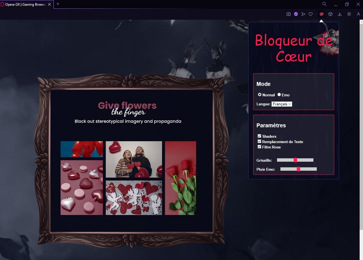 L'extension Bloqueur de cœur dans la langue de l'amour (ou non, du coup) © Capture Clubic