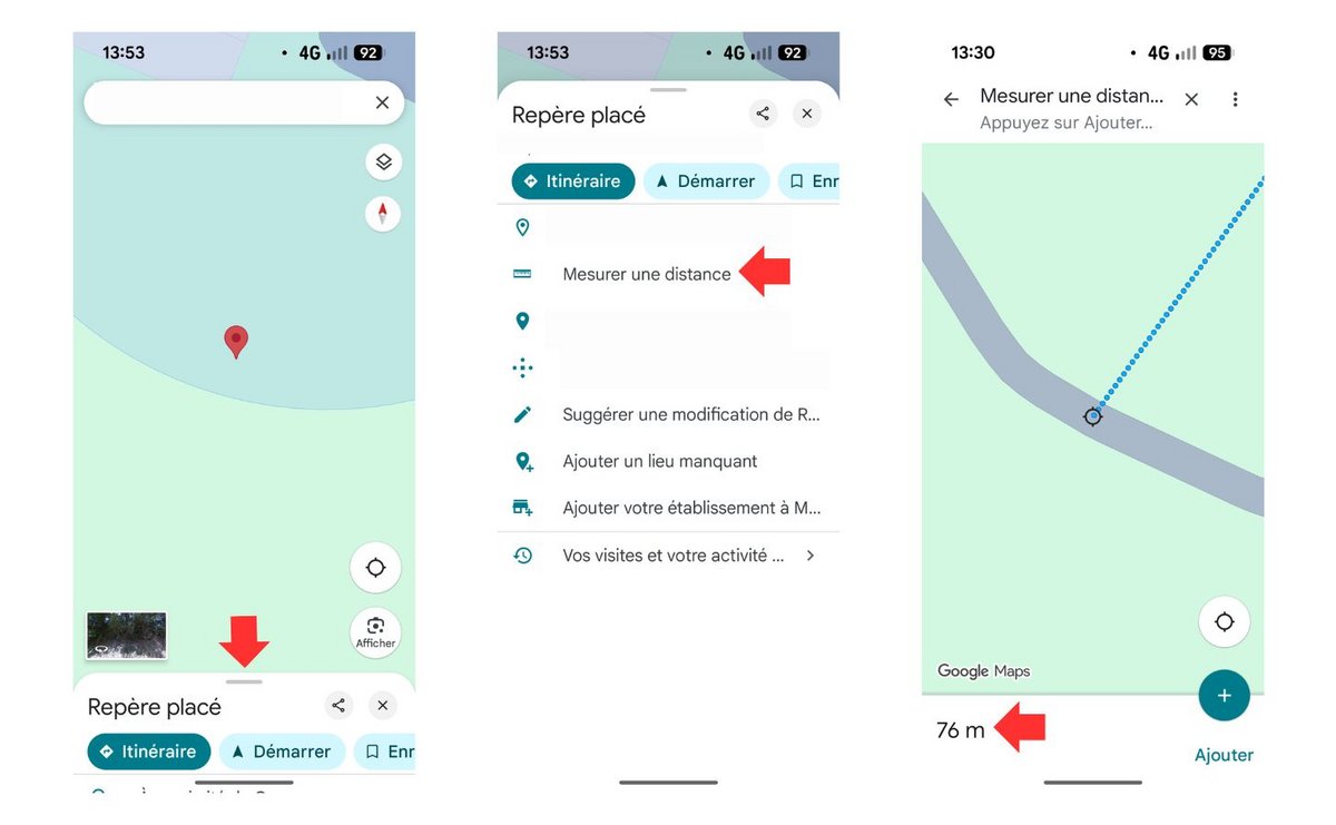 Mesurez la distance entre deux lieux. ©Google