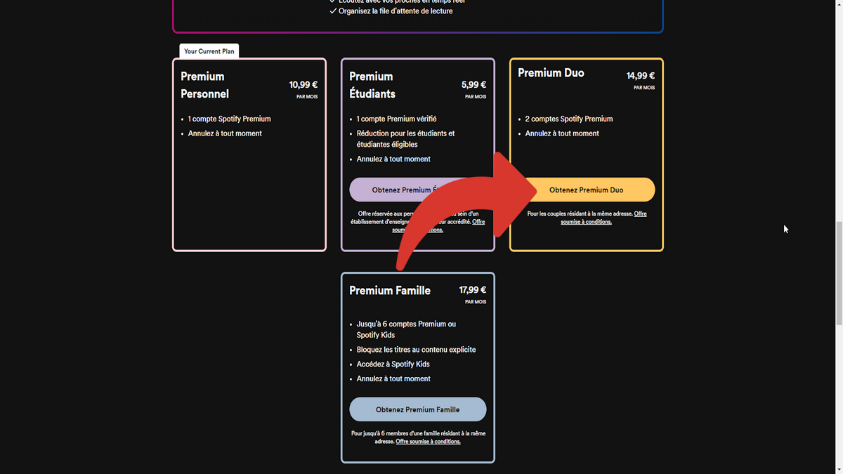 L'abonnement Premium Duo sur le site Spotify © Spotify