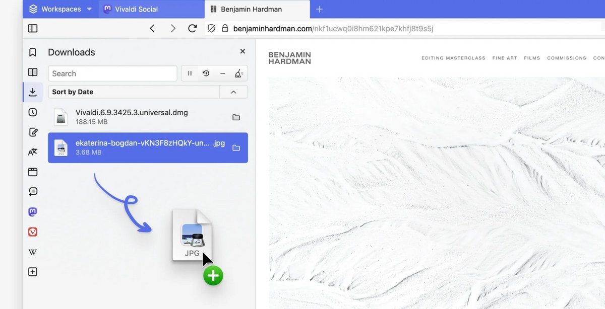 Déplacer des fichiers depuis le panneau Téléchargements © Vivaldi