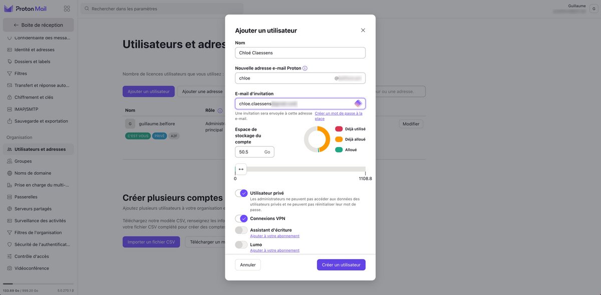 Ajout d'un nouveau membre au sein d'une organisation Proton Business
