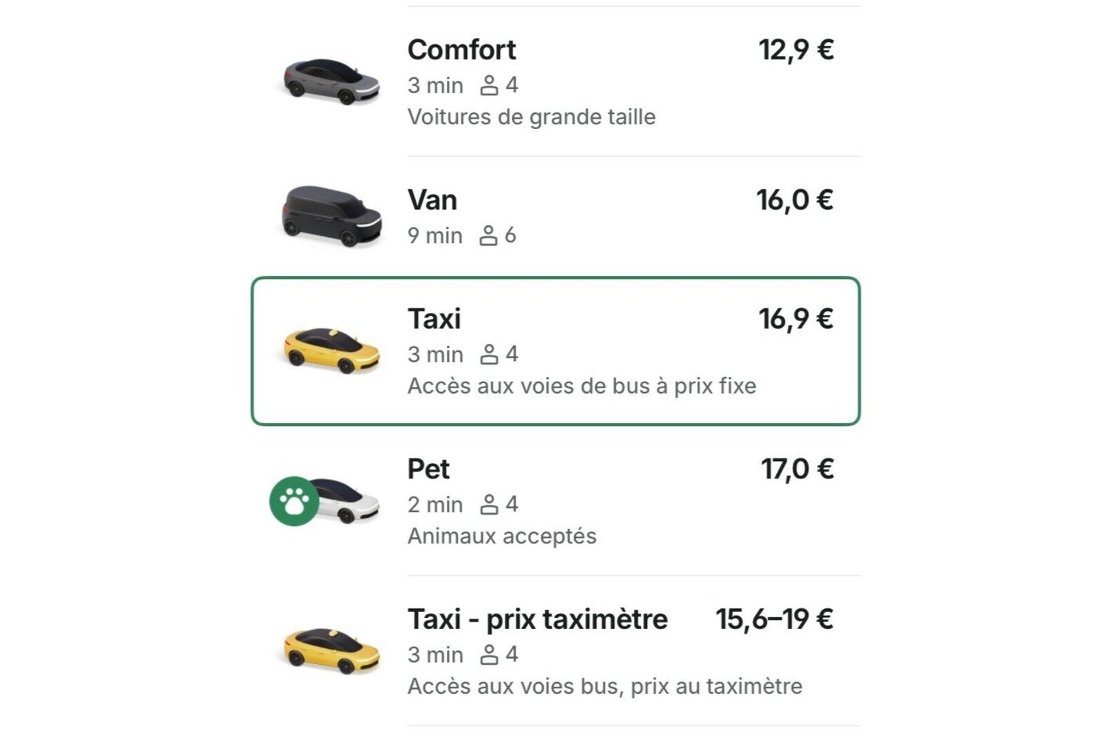 Prix garanti Bolt à Paris. © Bolt