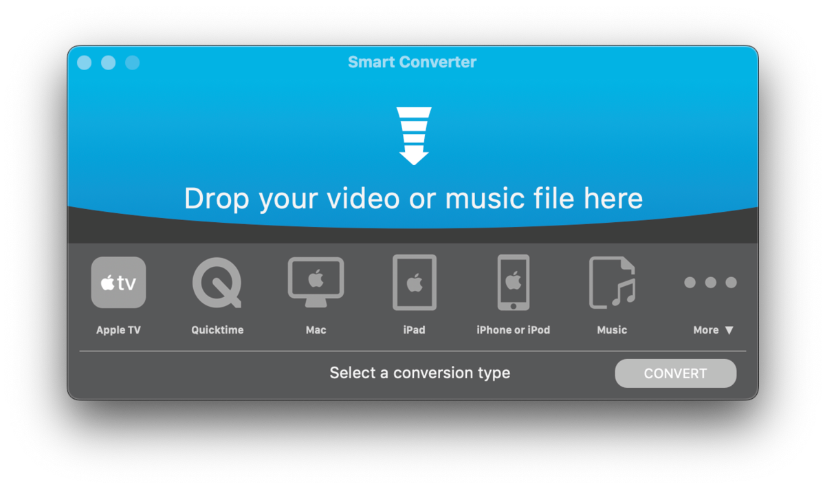 Smart Converter en action, montrant un fichier vidéo prêt à être converti en audio WAV avec un indicateur de la vitesse de conversion réglée sur rapide.