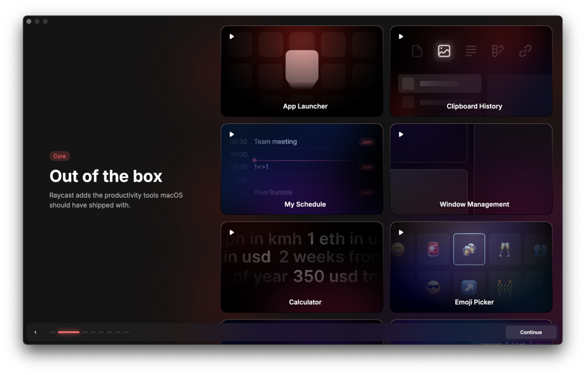 Raycast propose des outils de productivité essentiels dès l'installation.