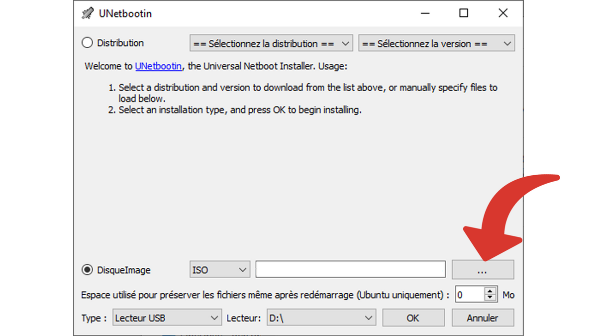 unetbootin diskimage parcourir