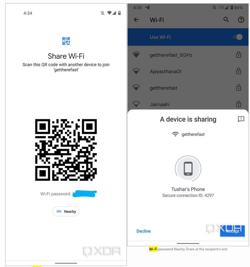 On pourra partager son accès Wi-Fi via QR Code ou via Nearby Share © XDA Developers