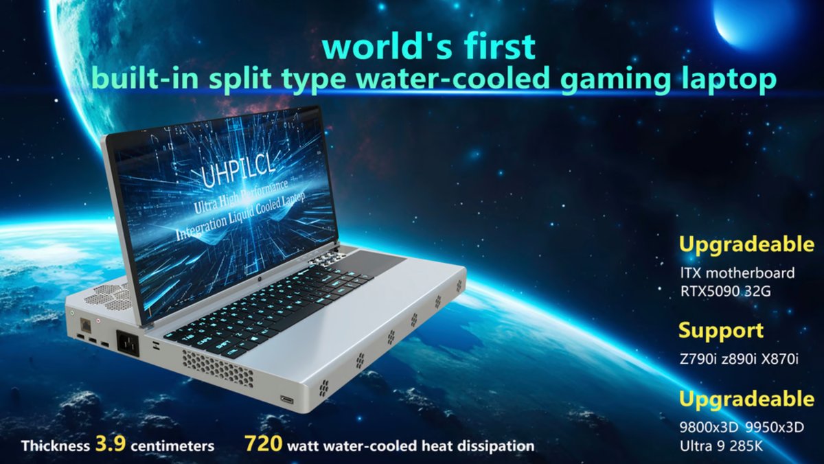 Ce PC portable avec watercooling dissipe 720 W de TDP  © UHPILCL / Kickstarter