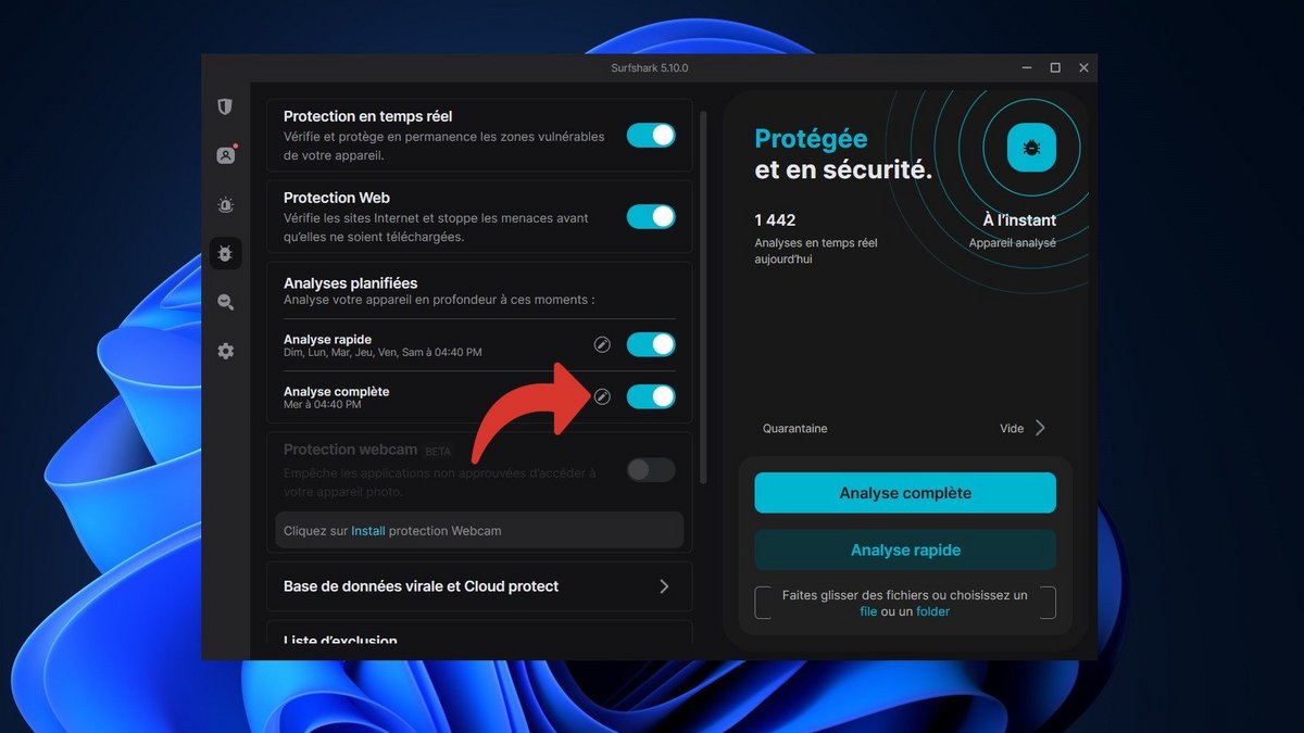 Surfshark Antivirus - Planifiez vos analyses complètes © Clubic