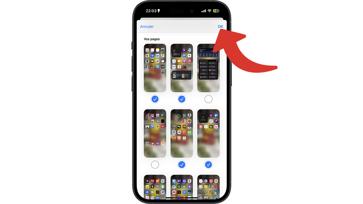 Valider le choix des pages de l'écran d'accueil © Clubic