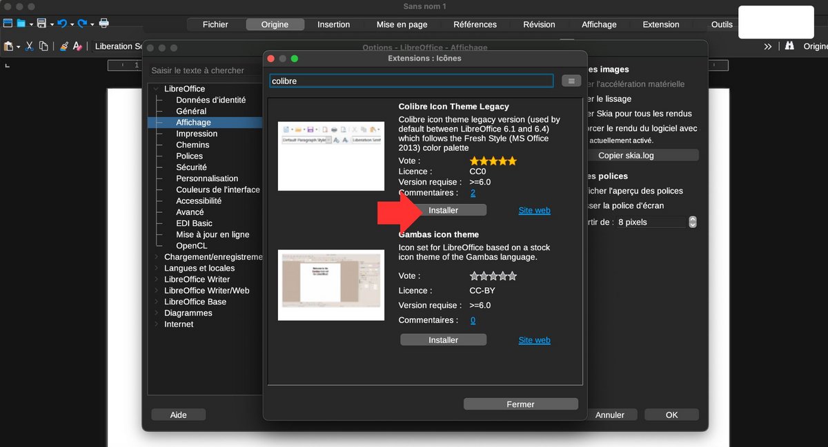 Installez le theme Colibre © The Document Foundation