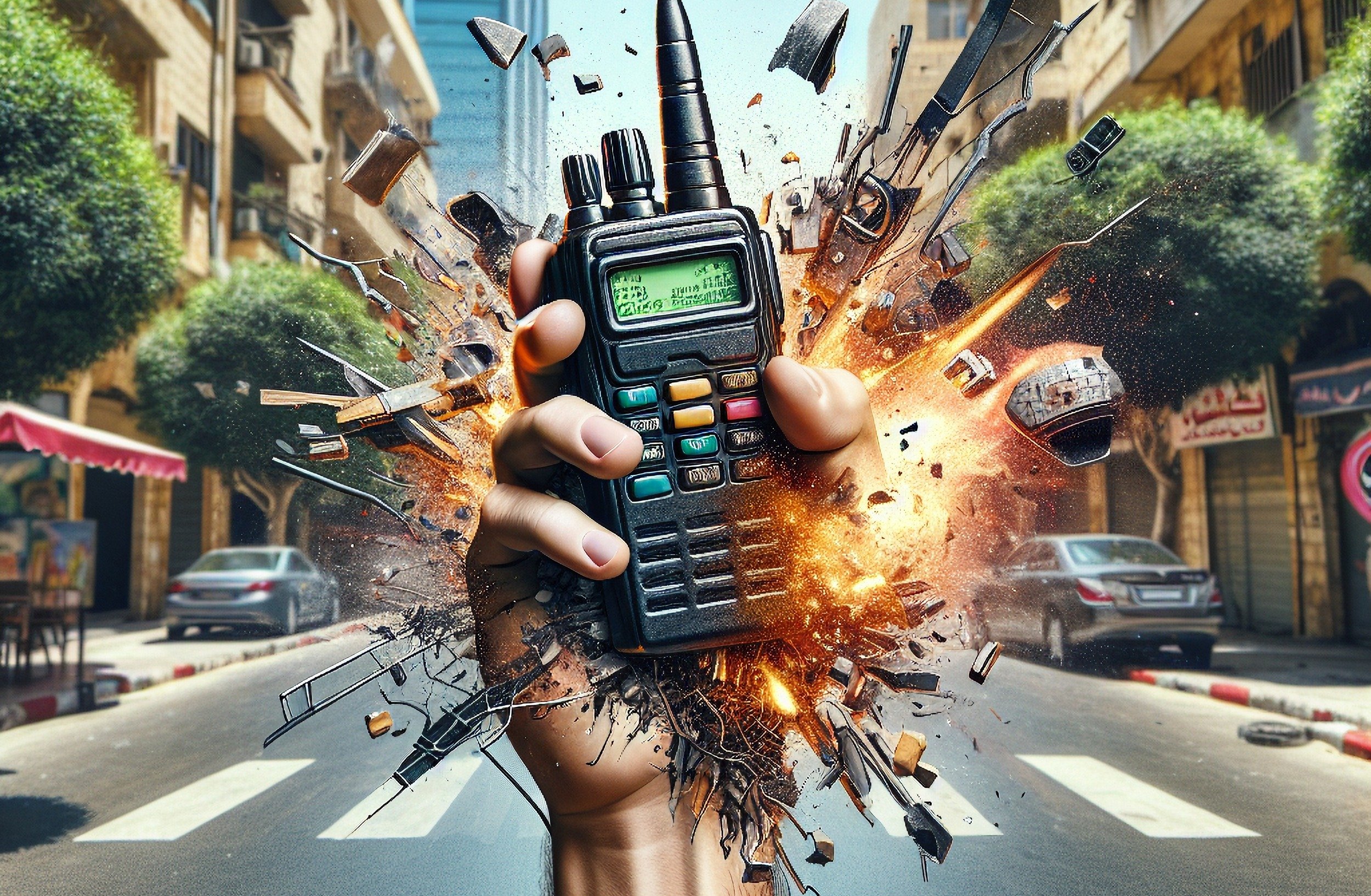 Un talkie-walkie en train d'exploser © Clubic x Shutterstock AI