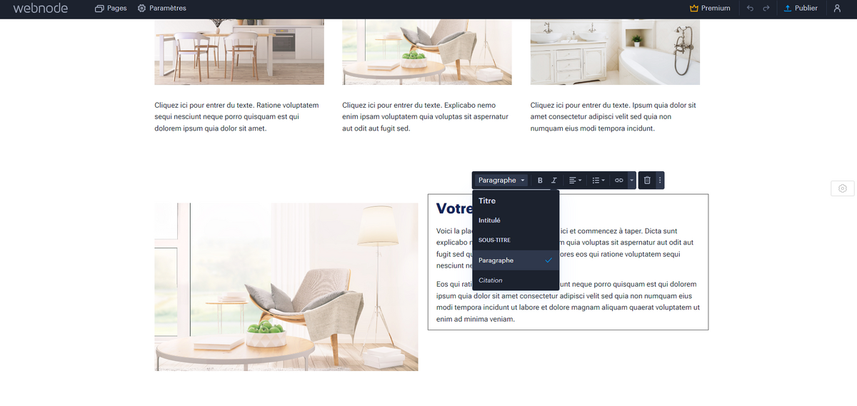 Structure des pages sur un modèle Webnode © Webnode