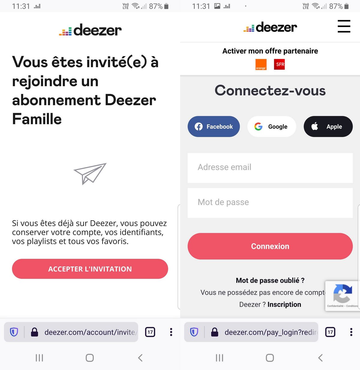 Deezer compte famille