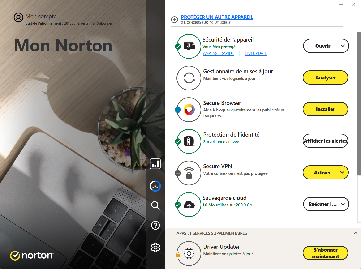 De nombreuses fonctionnalités sont incluses dans Norton 360 Advanced.