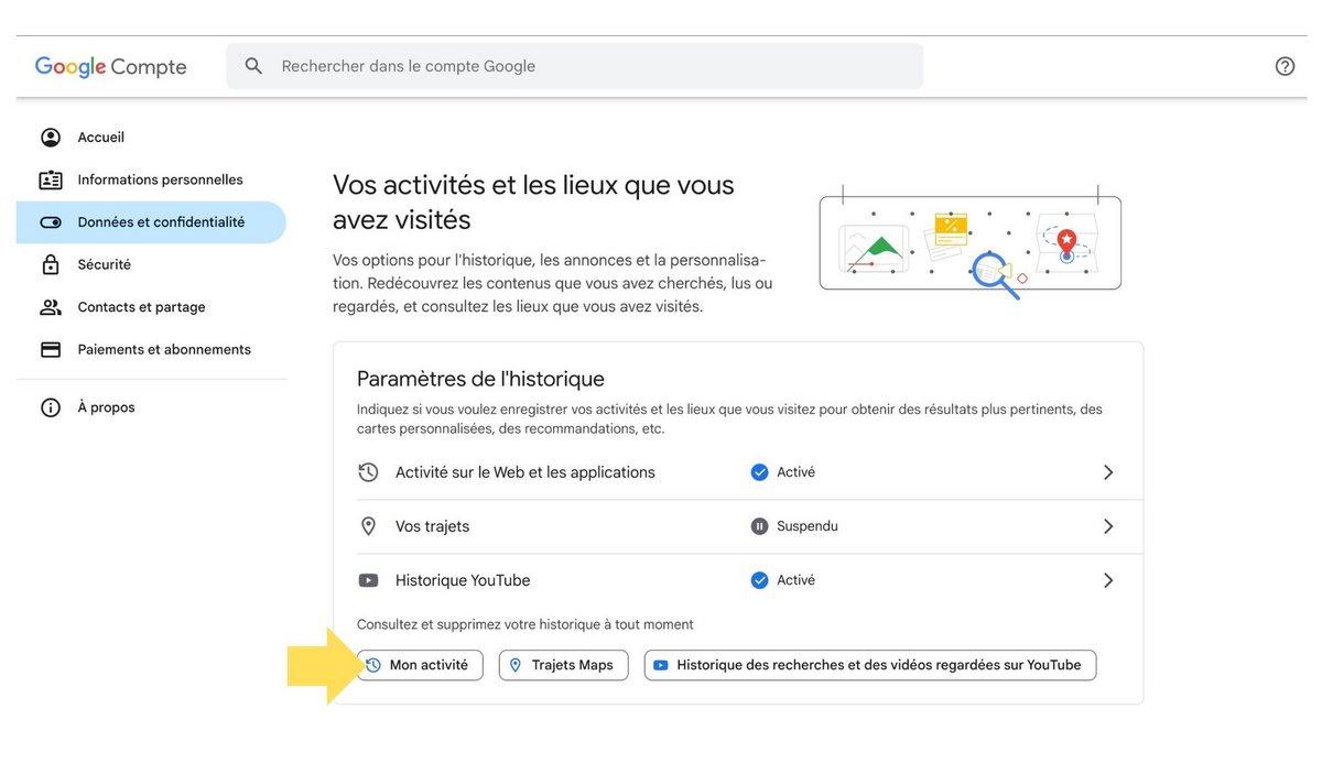 Cliquez sur "mon activité" © Google