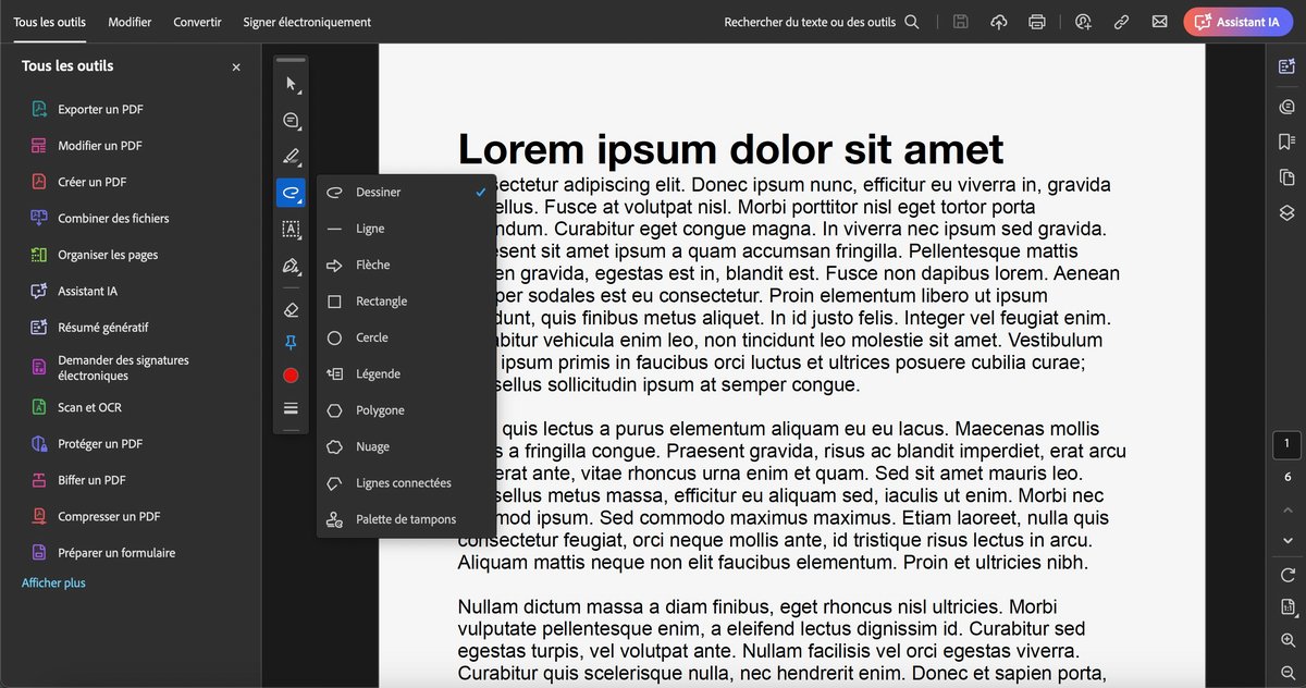 Il est possible de dessiner dans votre PDF © Adobe
