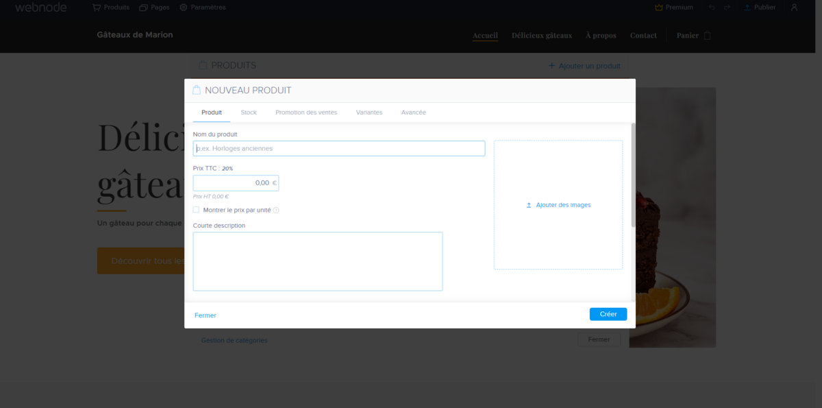 Ajout d'un nouveau produit © Webnode