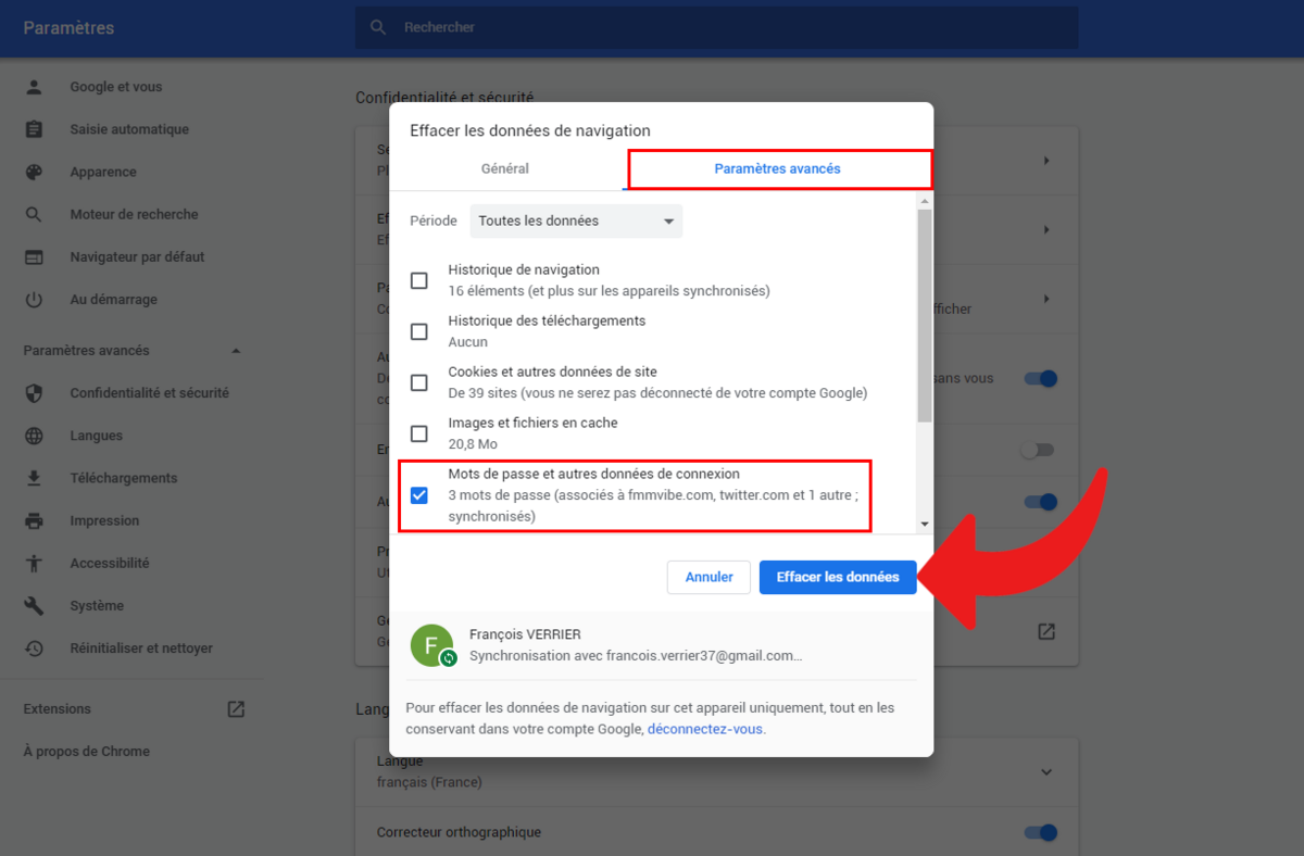 Suppression mots de passe Google Chrome