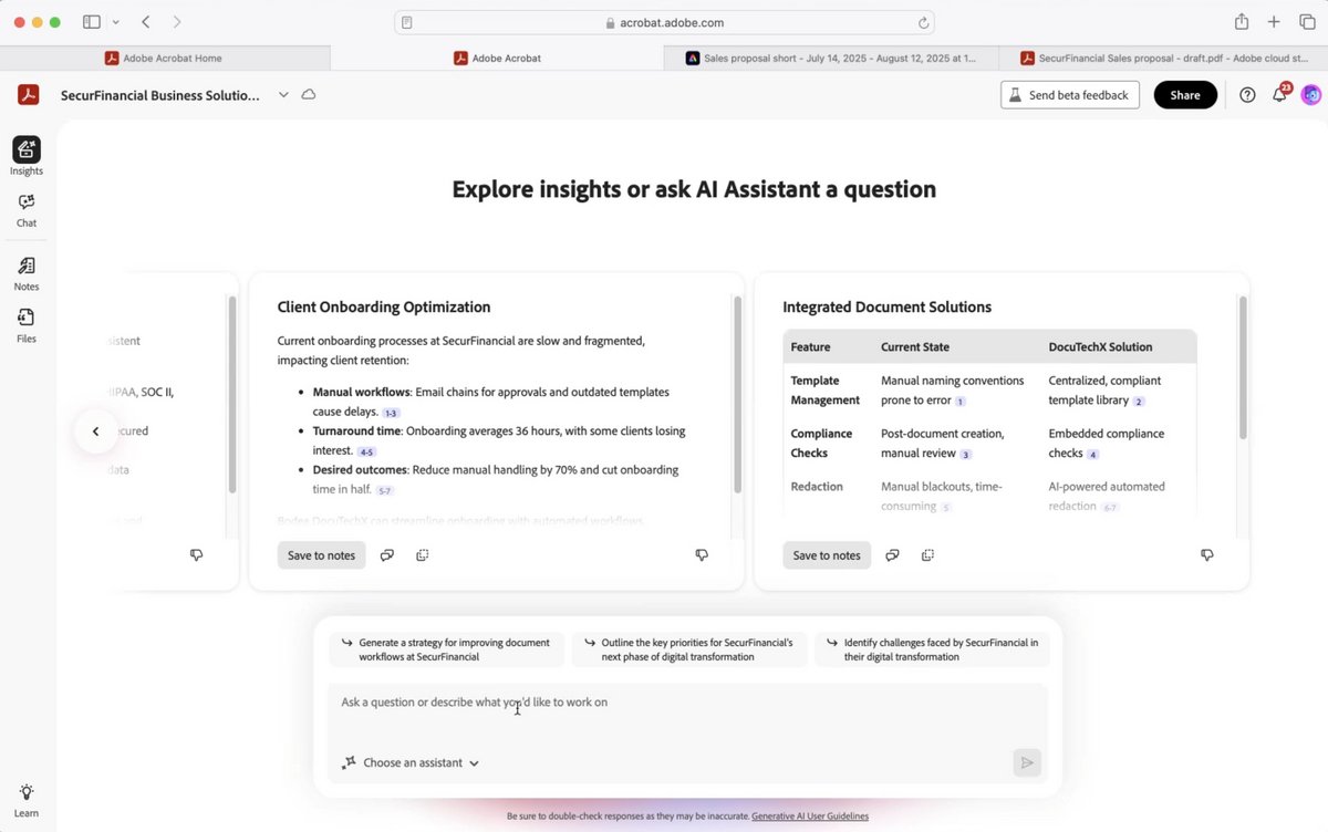 Utilisez un assistant IA ou créez-en un pour analyser les données de vos espaces PDF. ©Adobe