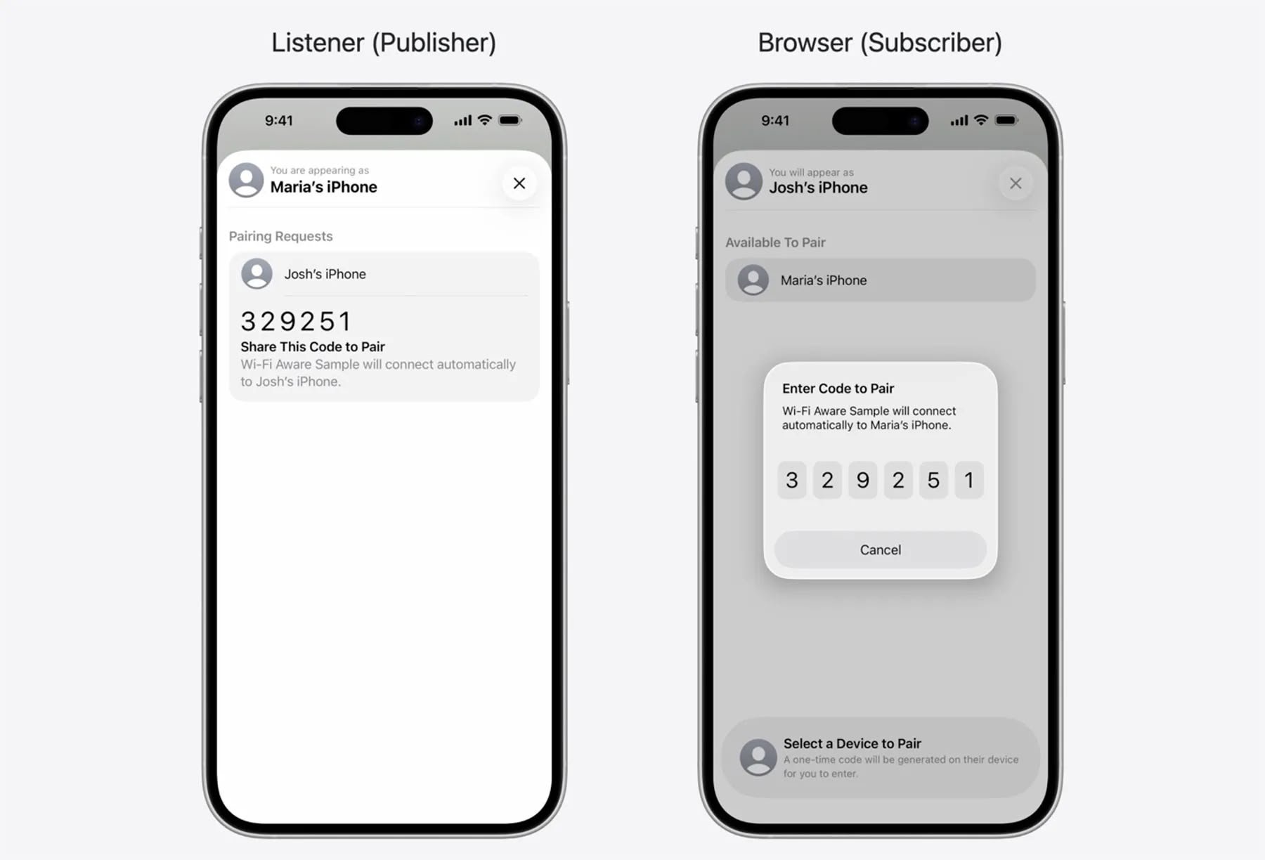 Aperçu du protocole, utilisé ici à la manière d'AirDrop. © Apple