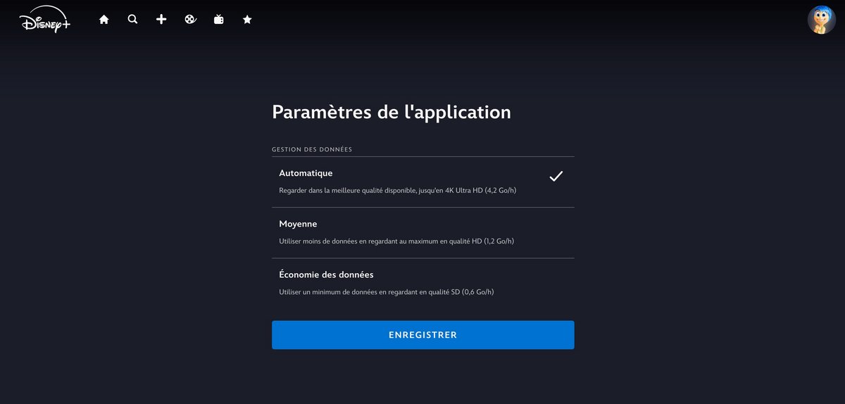 Changez la qualité de vos vidéos © Disney+