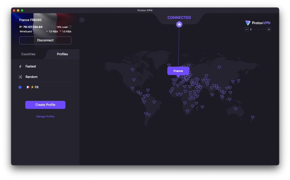 L'interface de Proton VPN