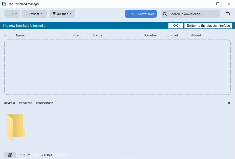 Interface de Free Download Manager : liste de téléchargements vide, prête à démarrer. - © Free Download Manager