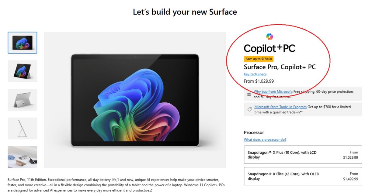 Le prix américain de la même Surface Pro le 7 mai dernier. © Microsoft via PC Mag