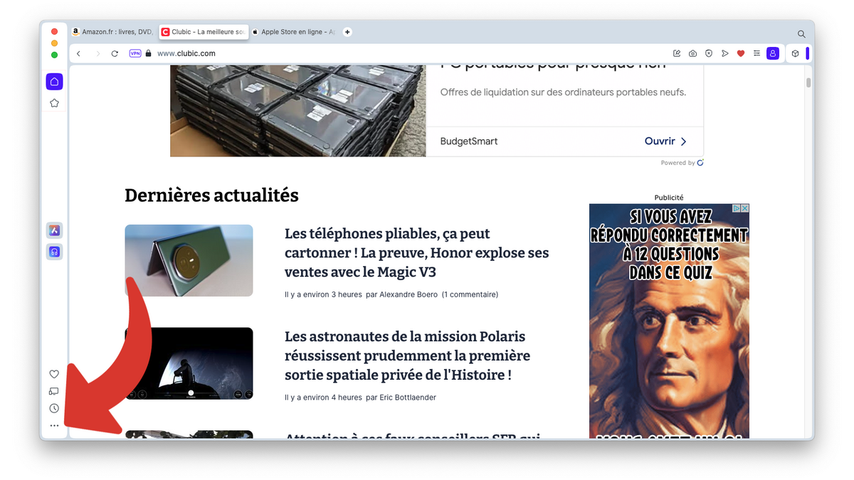 Accéder aux options de la barre latérale d'Opera © Clubic