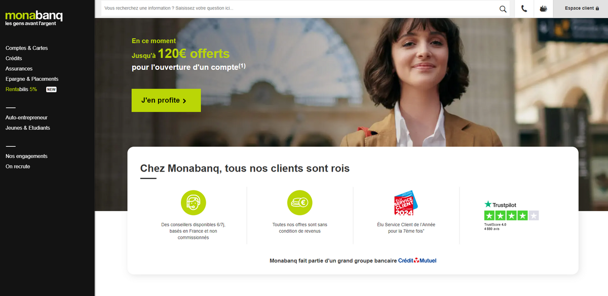 Accueil de la banque en ligne Monabanq © Monabanq