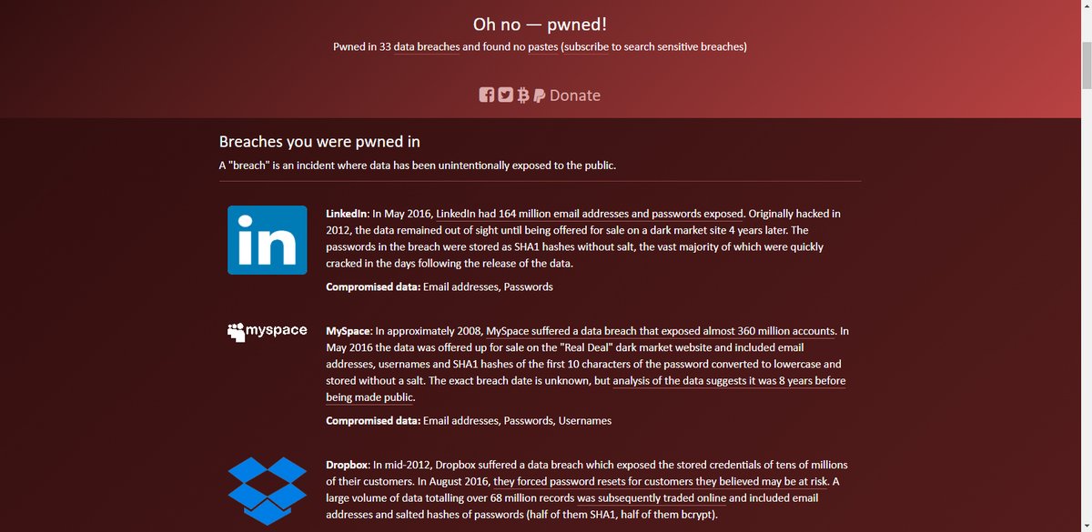 Données compromises Have I Been Pwned