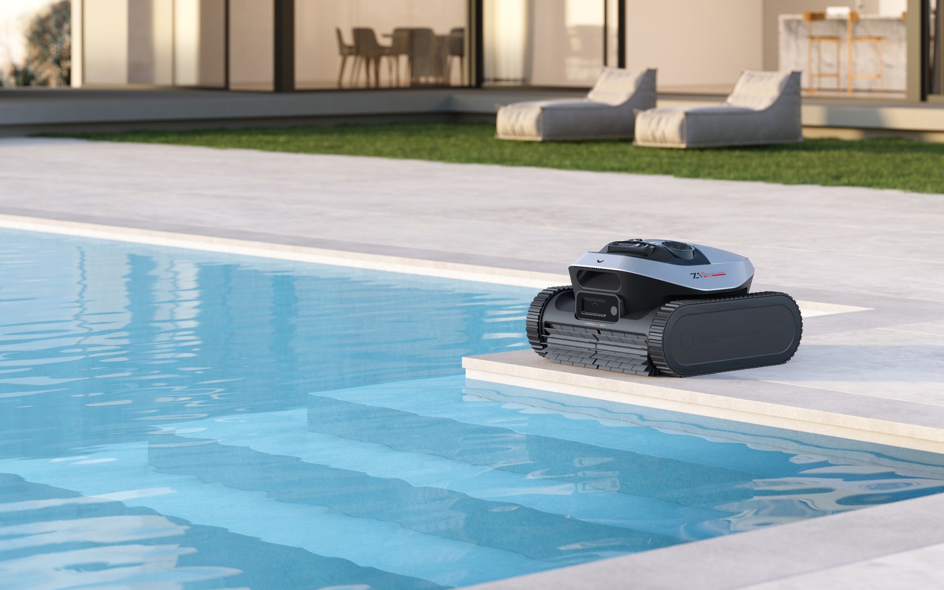 La version Pro du robot de piscine Dreame Z1 communique en Li-Fi avec la surface. ©Dreame