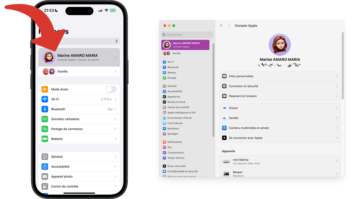Ouvrir les réglages du compte Apple pour modifier le mot de passe sur iPhone et Mac © Clubic