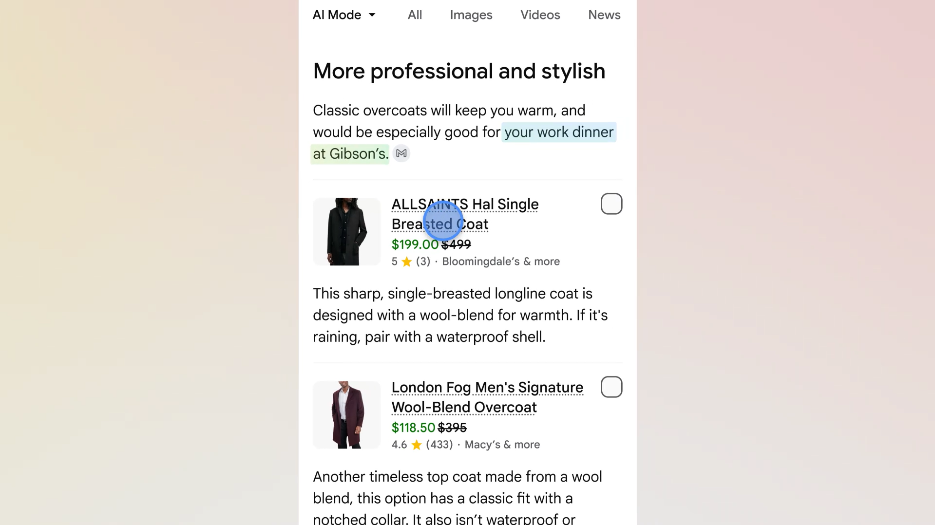 Si vous autorisez Google à exploiter vos données, les résultats pourraient s'avérer très pertinents. © Google