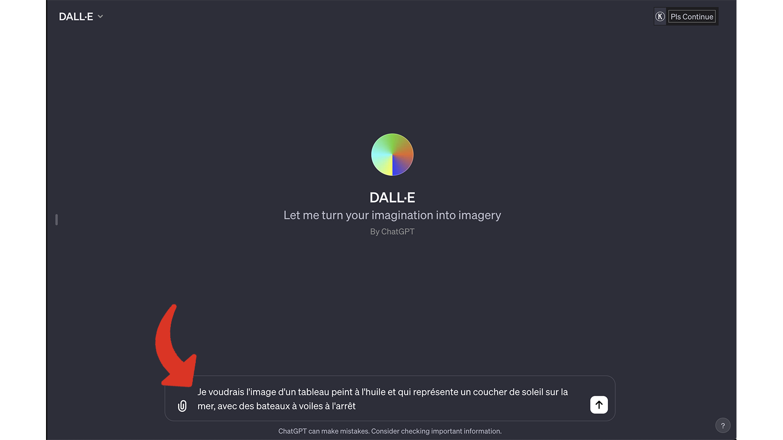 Saisie d’un prompt dans DALL·E 3 © Pascale Duc pour Clubic
