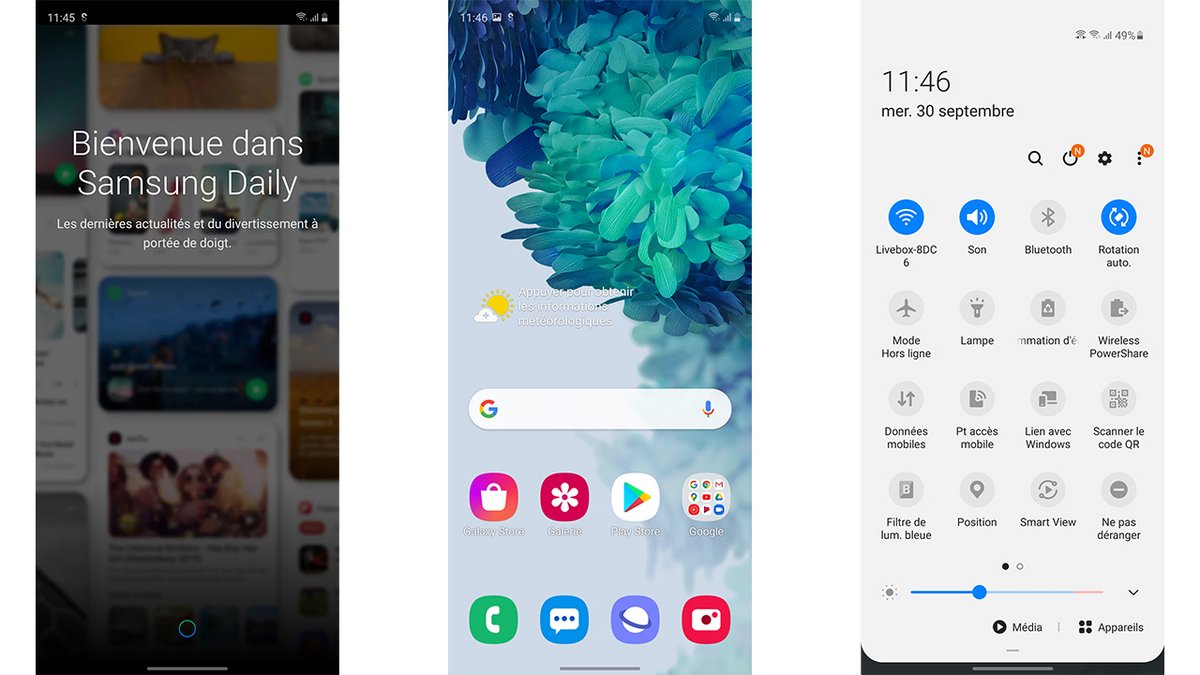 L'interface Samsung à gauche, celle de Google à droite