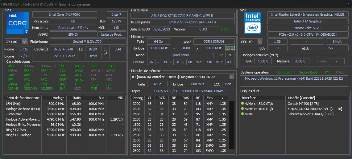 Notre configuration de test au crible de HWInfo © Nerces pour Clubic